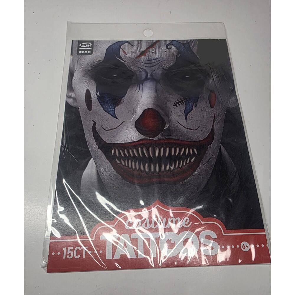 Creepy Clown Face Tattoos Halloween Costume New Savvi 15 pieces